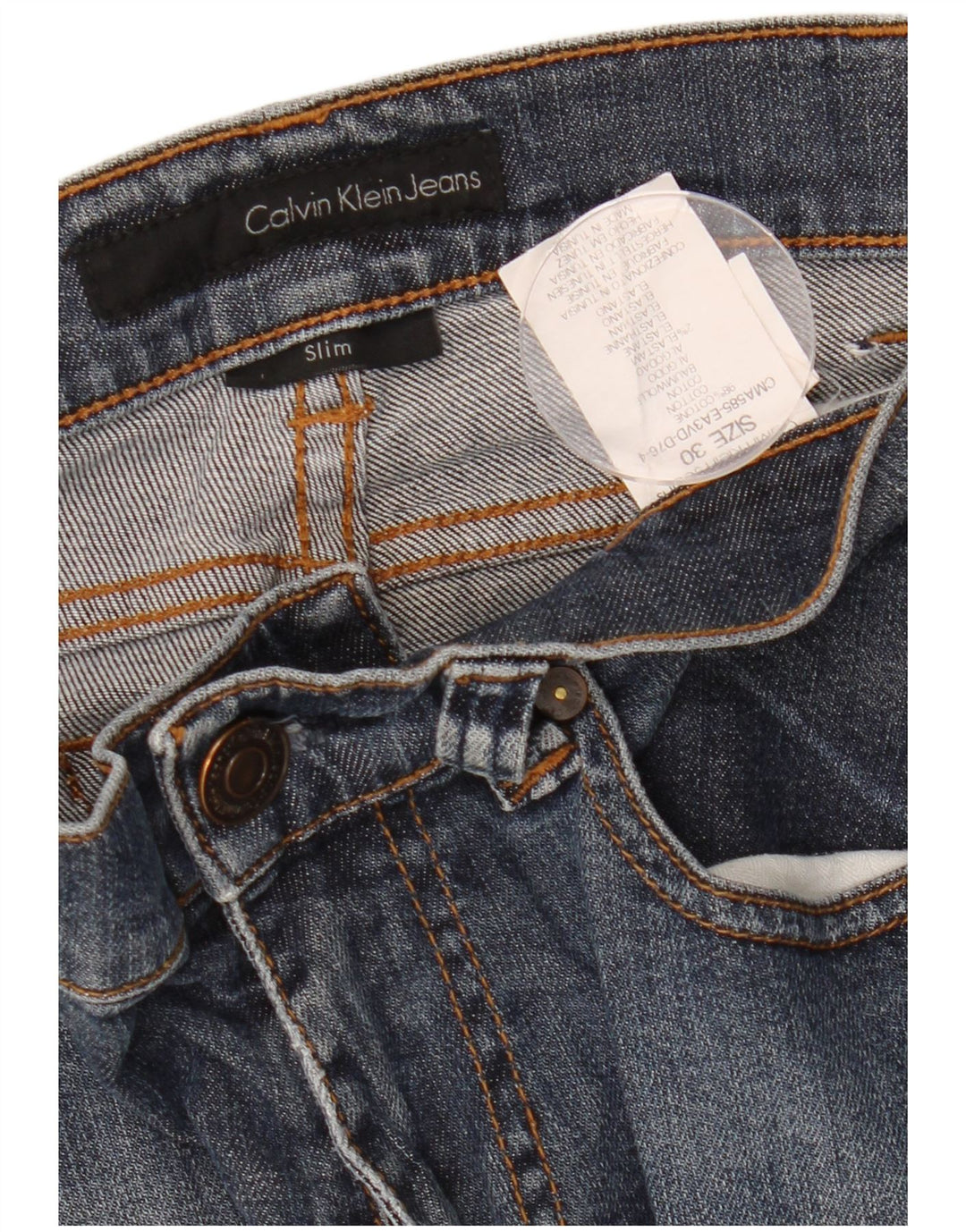 CALVIN KLEIN Dame Slim Jeans W30 L28 Marineblå Bomuld