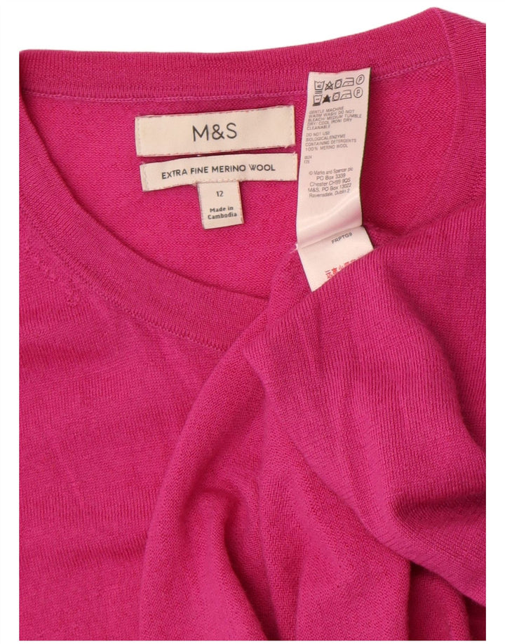Marks & Spencer Dame Cardigan Sweater UK 12 Medium Pink Merino Wool