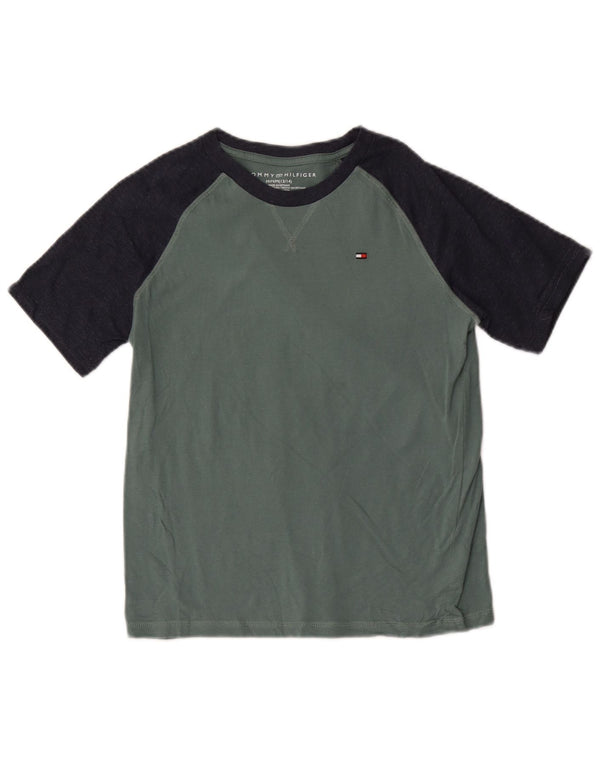 Tommy Hilfiger Boys T-Shirt Top 10-11 år Medium Grøn Colourblock Bomuld