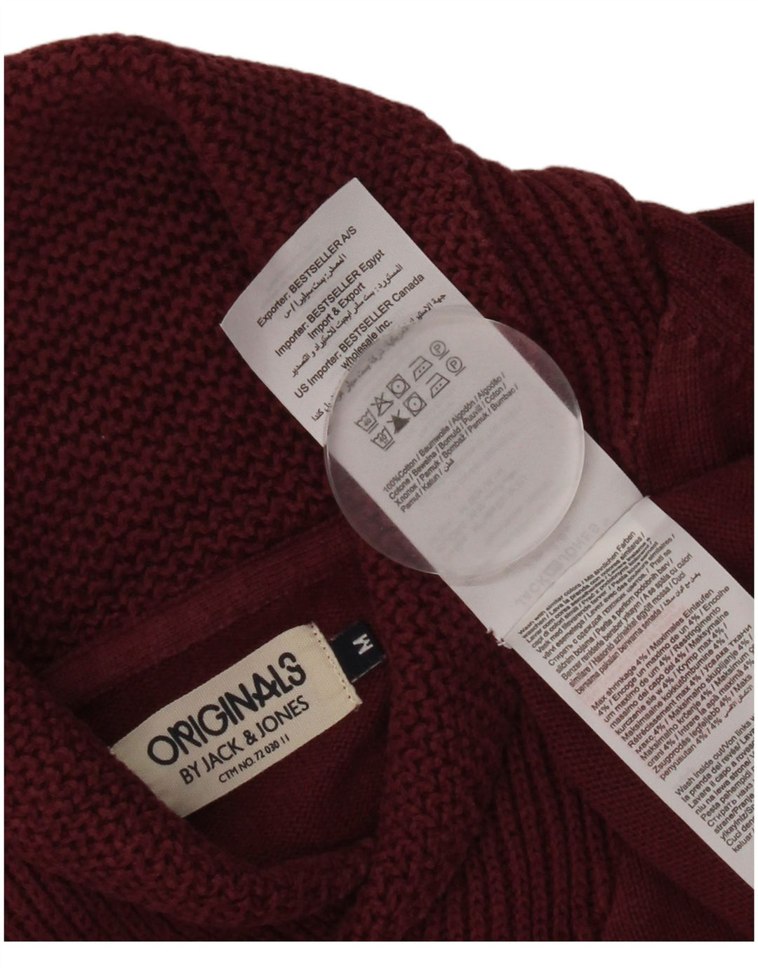JACK & JONES Herre Shawl Neck Jumper Sweater Medium Bourgogne Bomuld