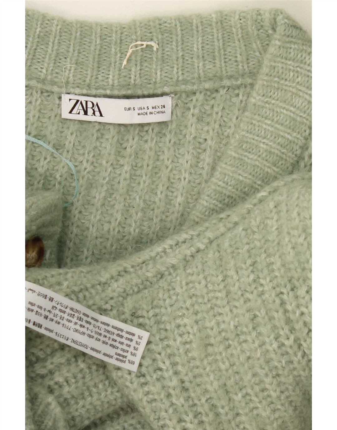 Zara oversized cardigantrøje til kvinder UK 10 Lille grøn flækket polyester