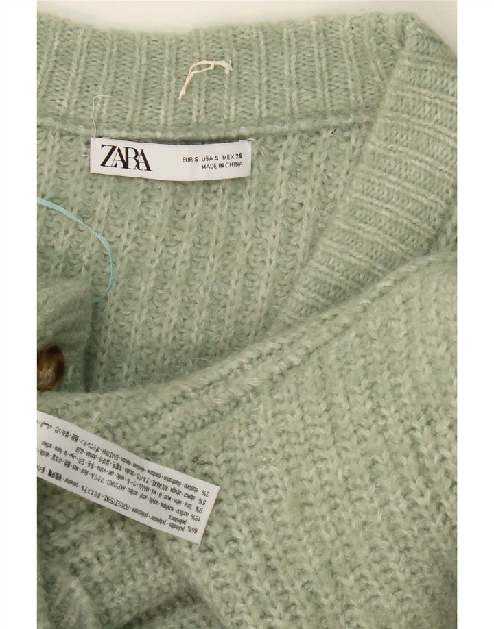 Zara oversized cardigantrøje til kvinder UK 10 Lille grøn flækket polyester