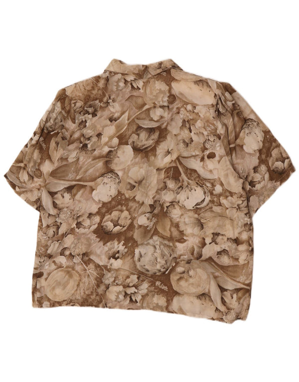 Vintage kortærmet skjorte til kvinder UK 18 XL Brown Floral