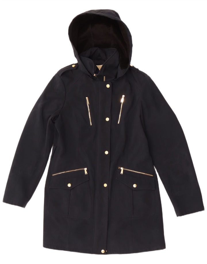 Michael Kors Militær overfrakke med hætte til kvinder UK 14 Medium Navy Blue