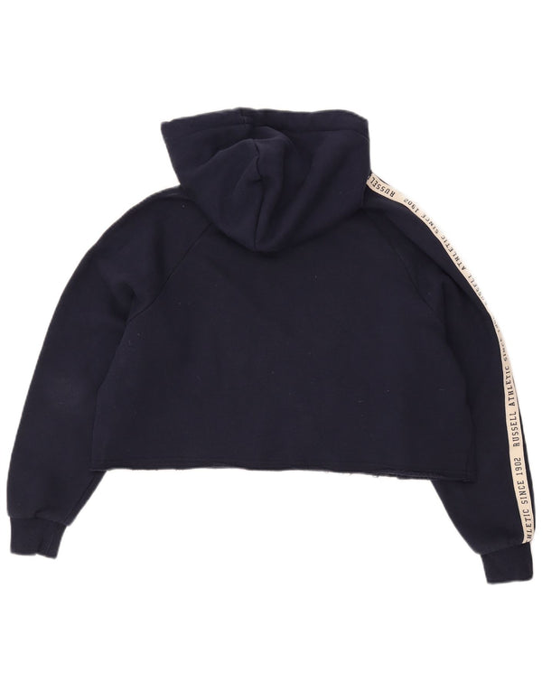 Russell Athletic Womens Crop Graphic Hoodie Jumper UK 10 Small Navy Blue