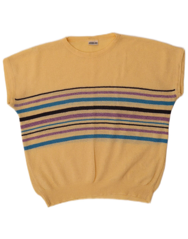 Vintage Womens Boat Neck Jumper Sweater UK 16 Large Yellow Striped