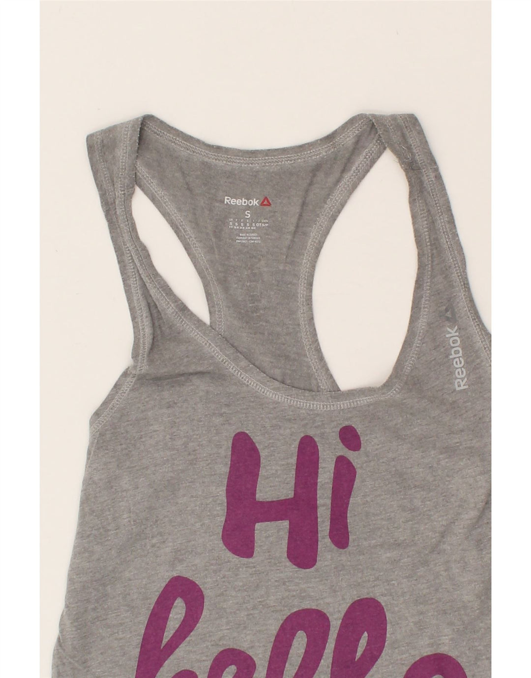 REEBOK Womens Graphic Vest Top UK 8 Small Grey Cotton Vintage Reebok and Second-Hand Reebok from Messina Hembry 