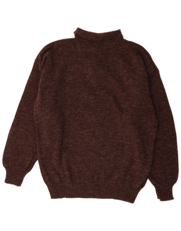 Vintage Herre Polo Neck Jumper Sweater IT 54 XL Brun Argyle/Diamond Wool