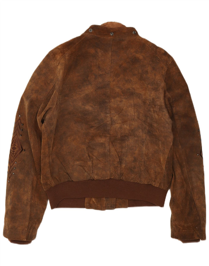 Conbipel Dame Ruskind Bomber Jacket IT 46 Stor Beige Geometrisk Læder