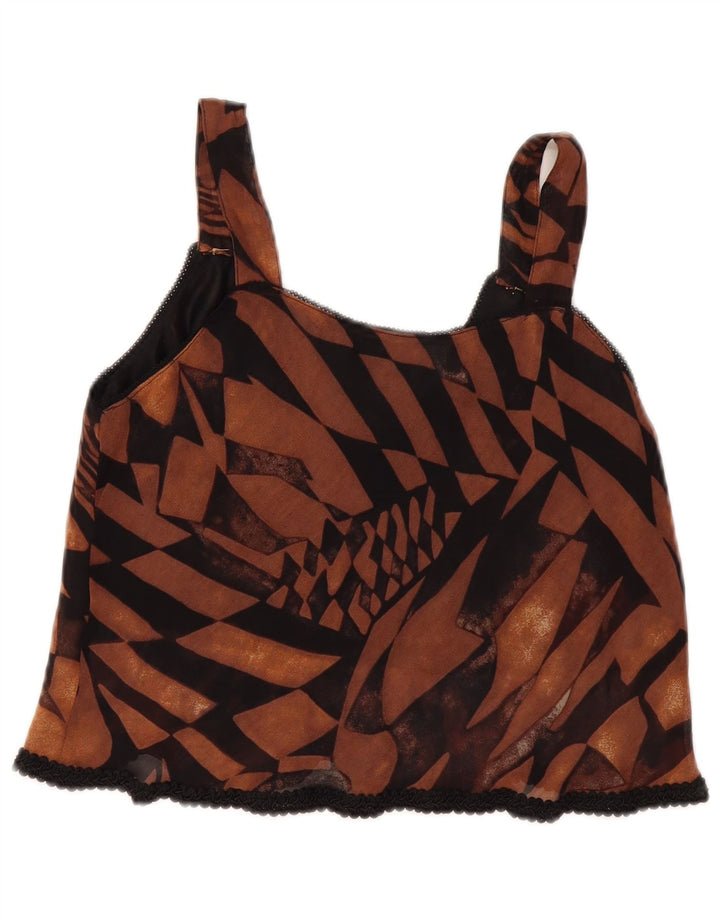 Vintage Dame Crop Cami Top UK 12 Medium Brown Geometric