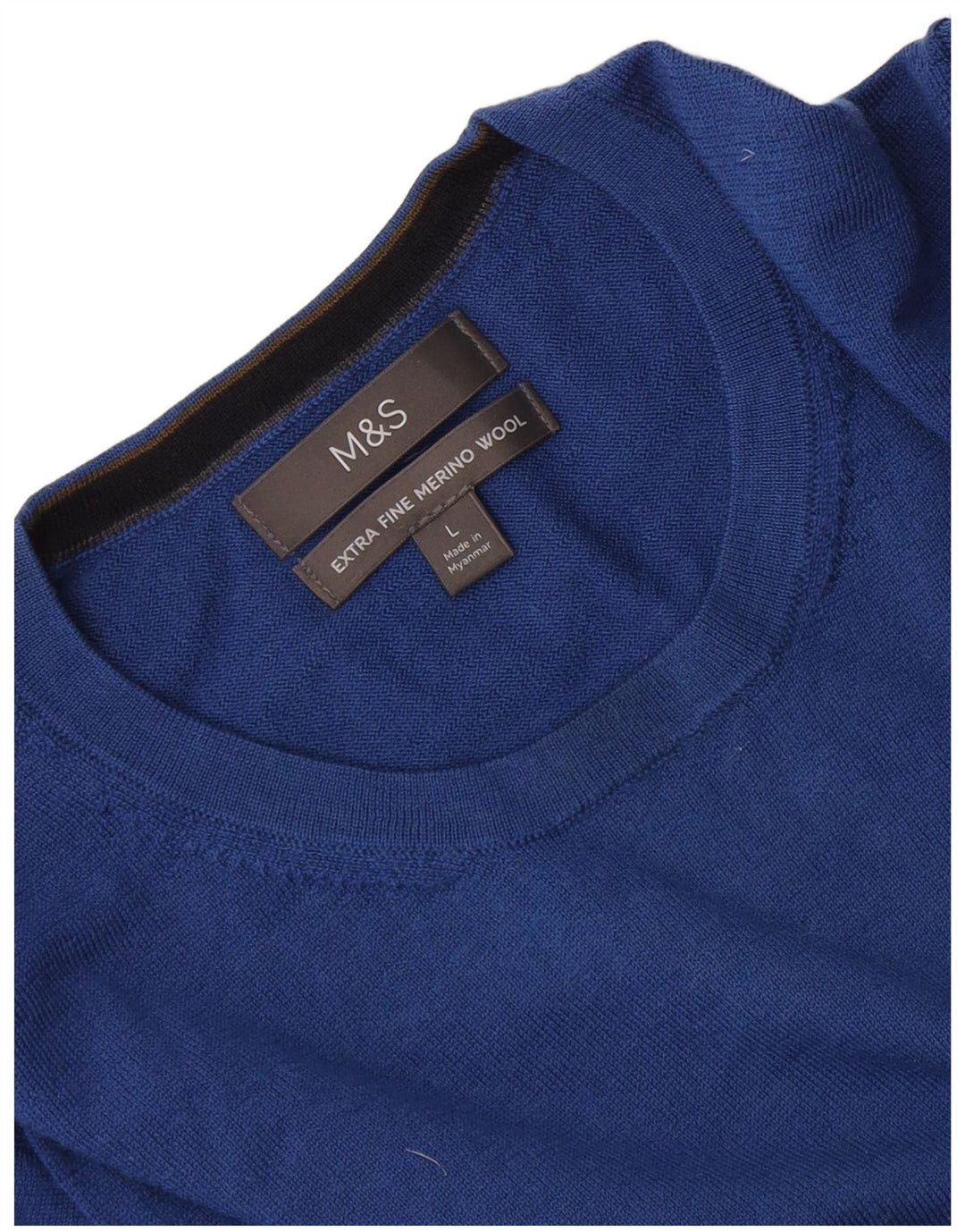 Marks & Spencer Herre sweater med rund hals, stor blå merinould