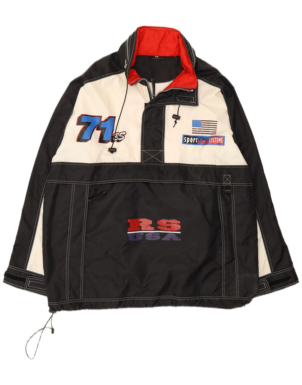 Vintage Herre USA Hætte grafisk anorakjakke UK 42 XL Sort Colourblock