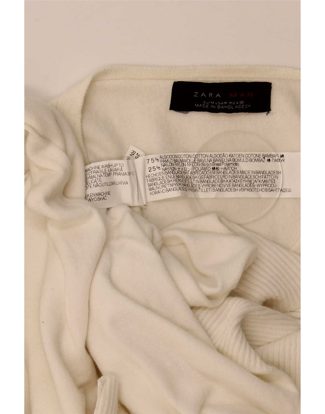 Zara Herre V-hals sweater Medium Off White Bomuld