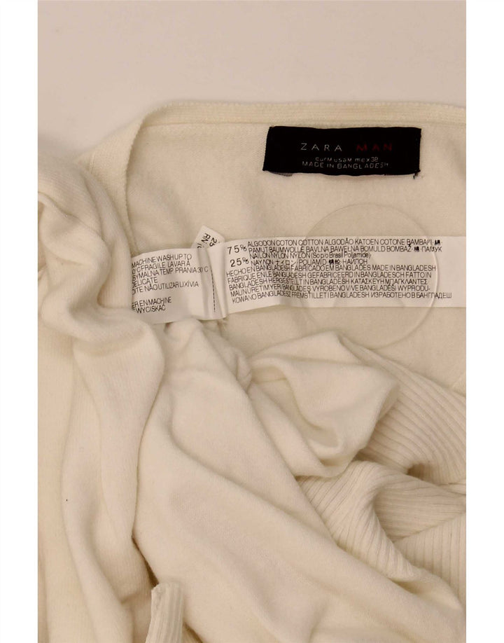 Zara Herre V-hals sweater Medium Off White Bomuld