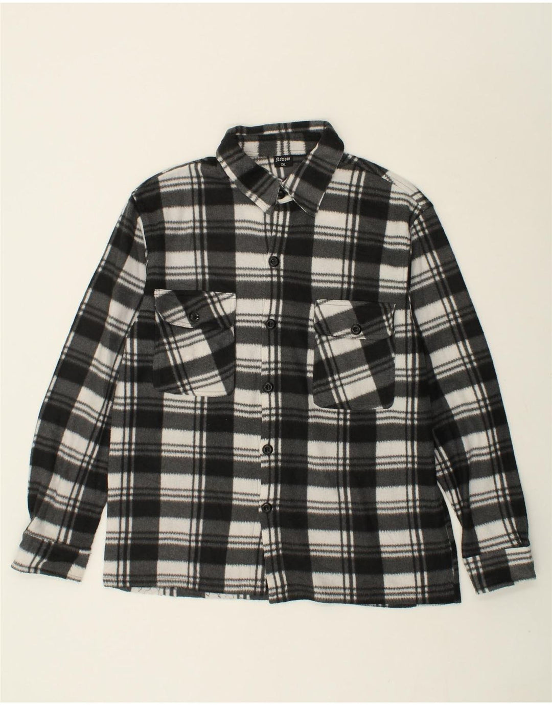 VINTAGE Mens Fleece Shirt 2XL Grey Check Cotton Vintage Vintage and Second-Hand Vintage from Messina Hembry 