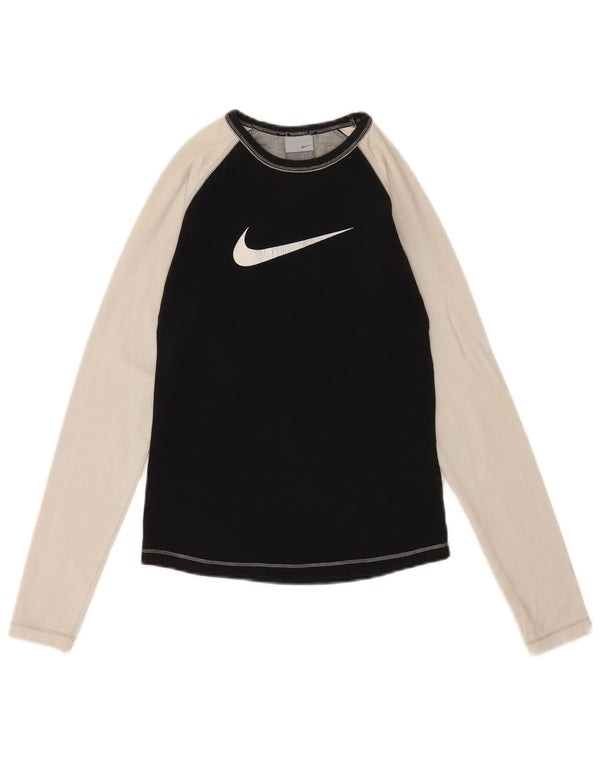 Nike Dame Grafisk Top Langærmet UK 8/10 Small Black Colourblock Bomuld
