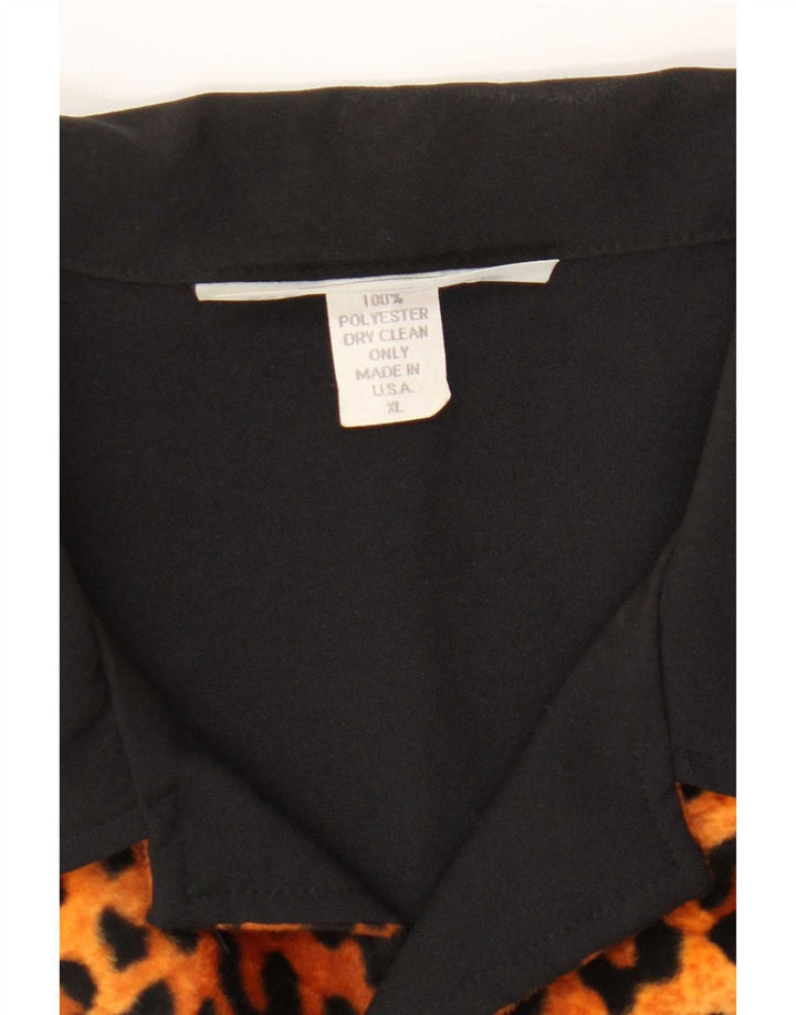Vintage kortærmet herreskjorte XL sort dyreprint polyester
