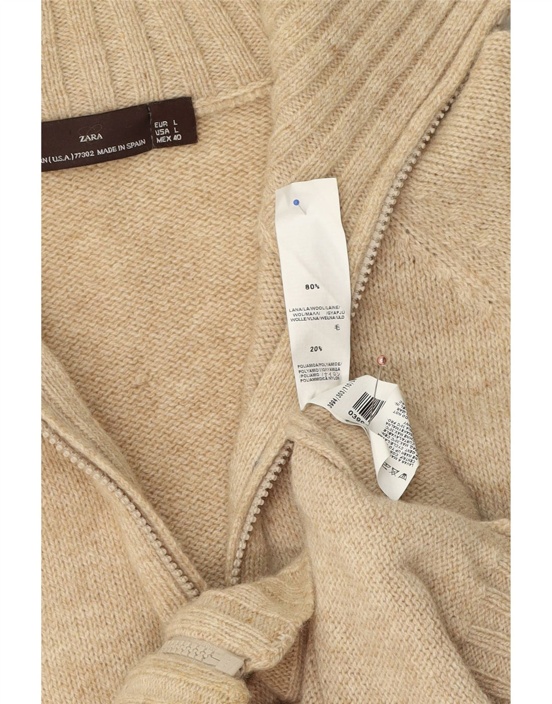 Zara Herre Cardigan Sweater Stor Beige Uld