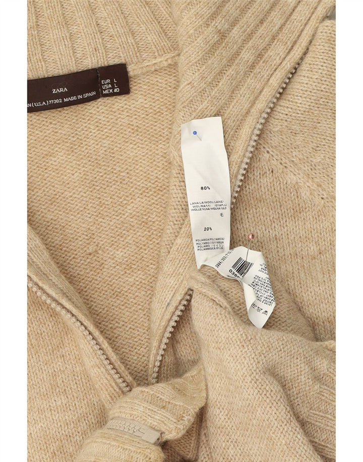 Zara Herre Cardigan Sweater Stor Beige Uld