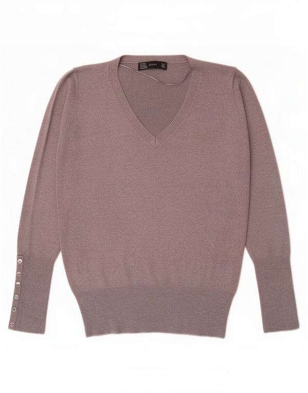 Zara Dame V-hals sweater UK 14 Stor grå Rayon