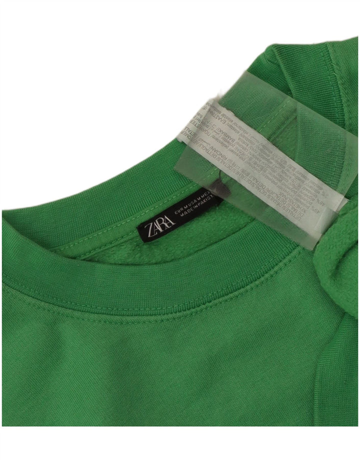 Zara Womens Crop Sweatshirt Jumper UK 14 Medium Green Polyester