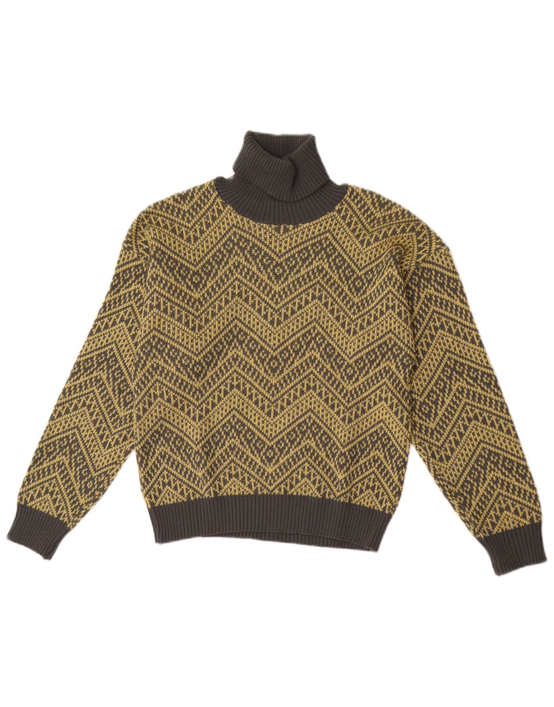 Vintage Dame Roll Neck Jumper Sweater UK 14 Medium Yellow Chevron
