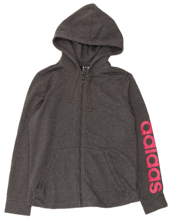 Adidas Dame Grafisk Regular Fit Hættetrøje Sweater UK 16 Stor Grå