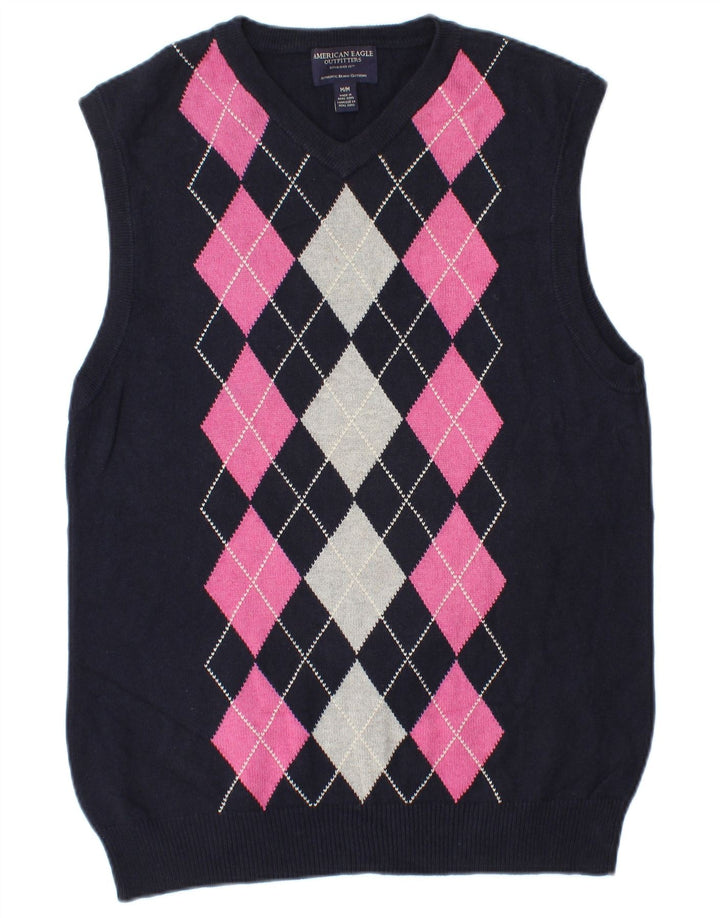 American Eagle Vest Tank Top Medium Navy Blue Argyle/Diamond Cotton