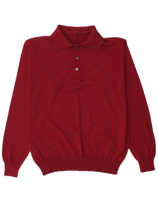 Vintage Herre Polo Neck Jumper Sweater Medium Burgundy