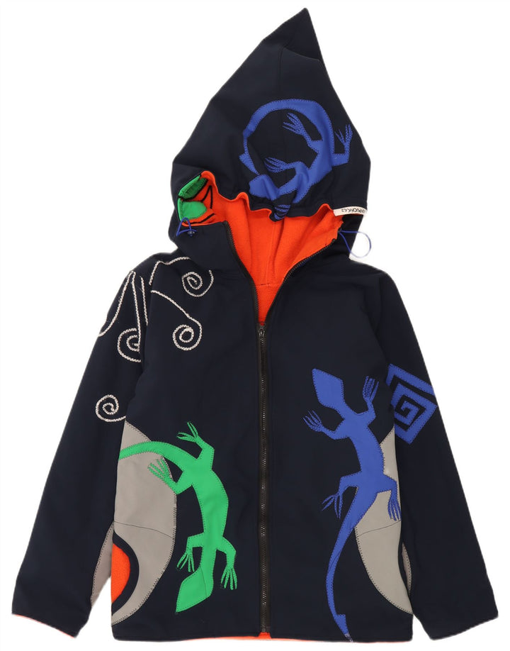Vintage Dame Grafisk Windbreaker Jacket UK 16 Large Navy Blue