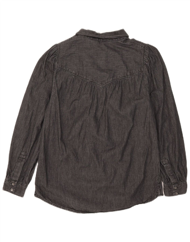 Marks & Spencer Dame Denim Shirt UK 12 Mellem sort stribet bomuld