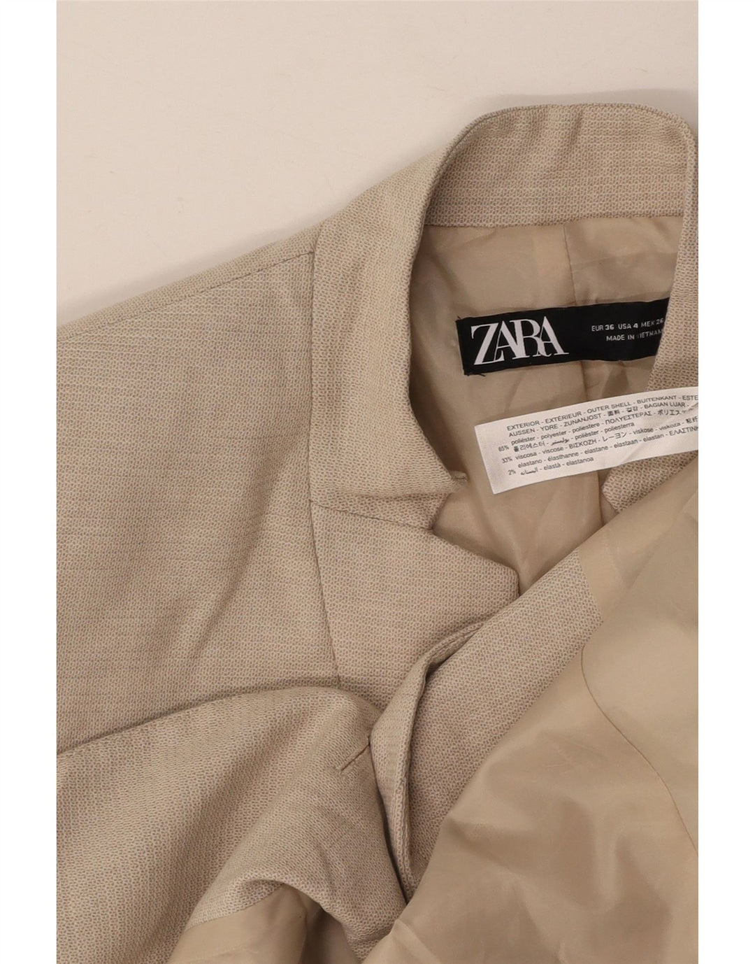 ZARA Blazerjakke med 1 knap til kvinder EU 36 XS Beige Polyester