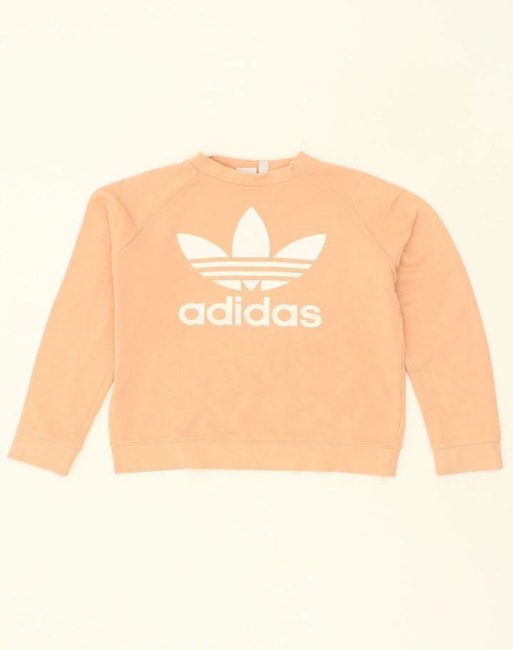 ADIDAS Womens Graphic Sweatshirt Jumper UK 12 Medium Beige Cotton | Vintage Adidas | Thrift | Second-Hand Adidas | Used Clothing | Messina Hembry 