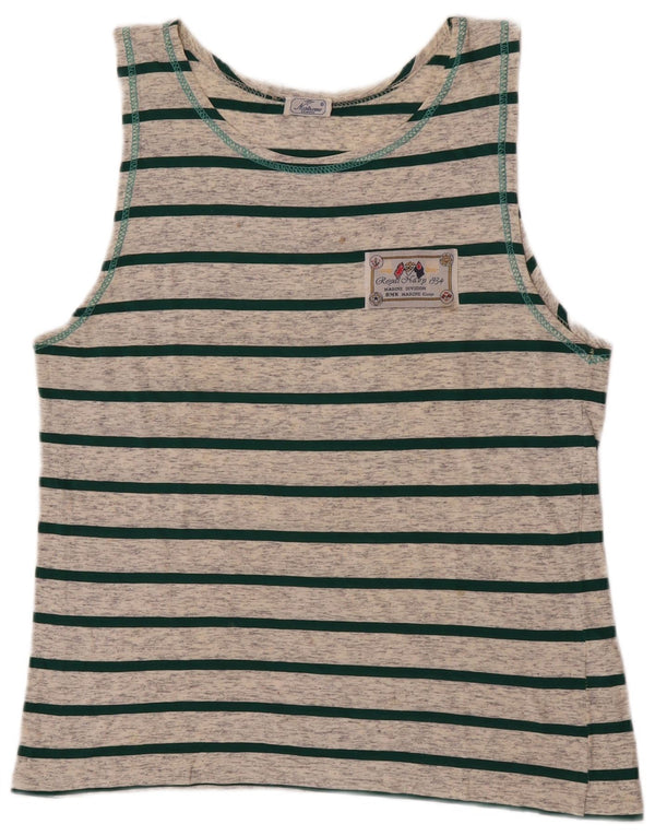Vintage Mens Vest Top Medium Grey Striped