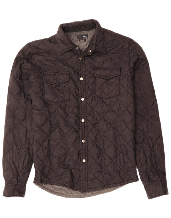 ZARA Herre Slim Fit Overshirt Quiltet skjorte Medium Sort Polyester