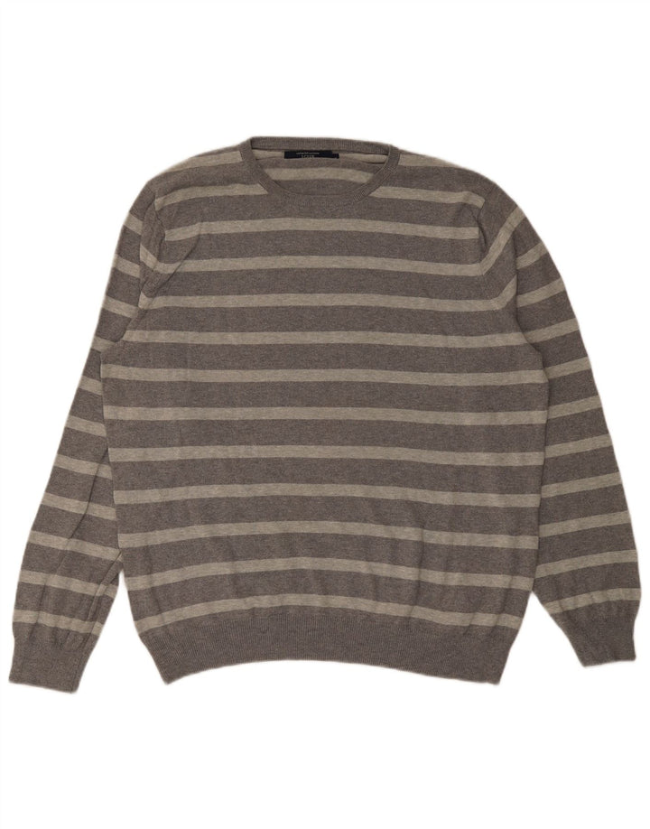 J. Crew Herre sweater med rund hals, stor grå stribet bomuld
