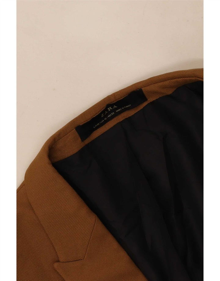 Zara Herre 1 Knap Blazer Jakke EU 52 Stor Brun