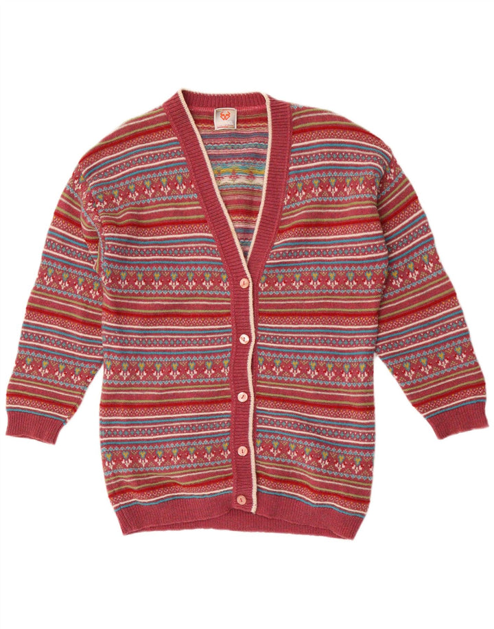 Stefanel Dame Cardigan Sweater UK 14 Medium Red Fair Isle Wool