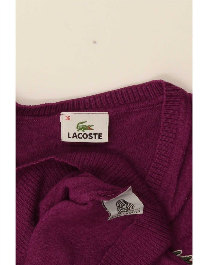 Lacoste dame sweater med V-hals str. 36 Lille lilla uld