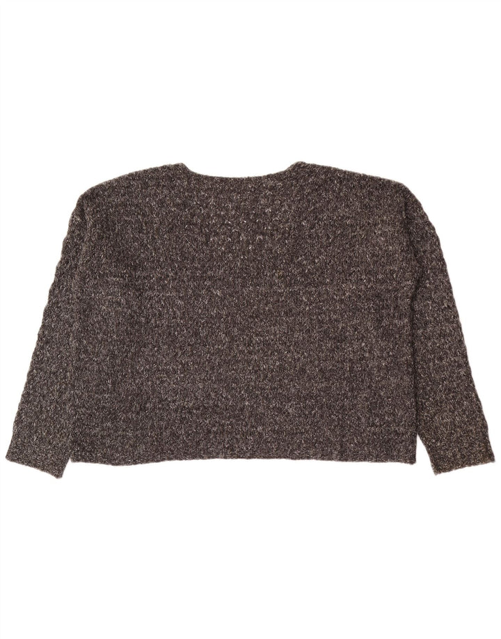 Zara Womens Crop Oversized V-hals sweater UK 14 Medium Grey Flecked