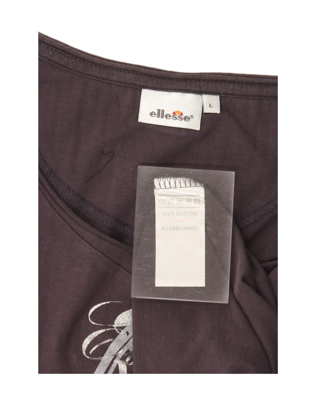 ELLESSE Grafisk T-shirt top til kvinder UK 14 Stor marineblå bomuld