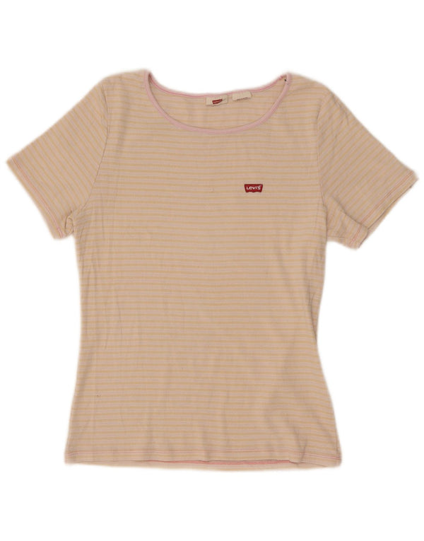Levi's Girls T-Shirt Top 11-12 År Stor Beige Stribet Bomuld
