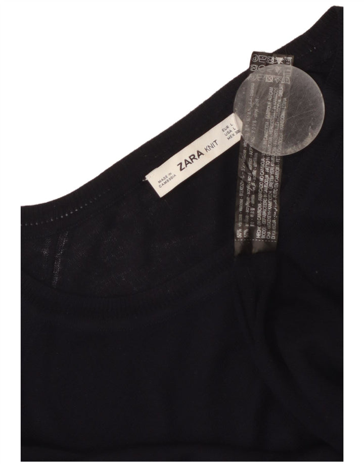 ZARA Dame Boat Neck Jumper Sweater UK 16 Large Black Viscose