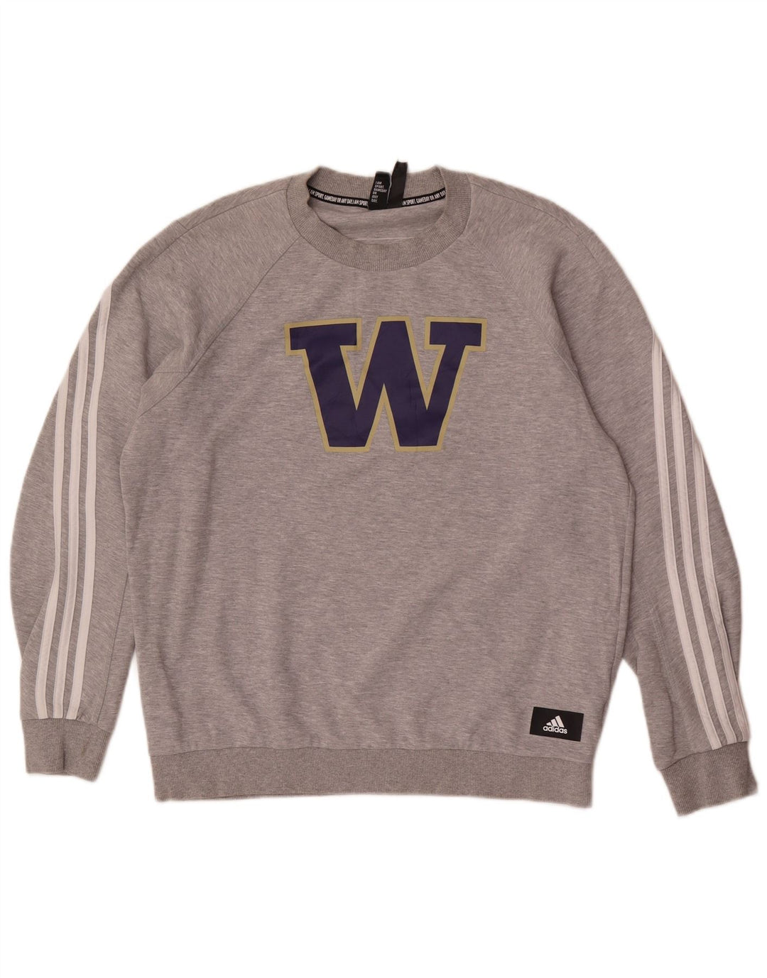 Adidas Herre Washington Huskies Grafisk Sweatshirt Jumper Stor Grå Bomuld