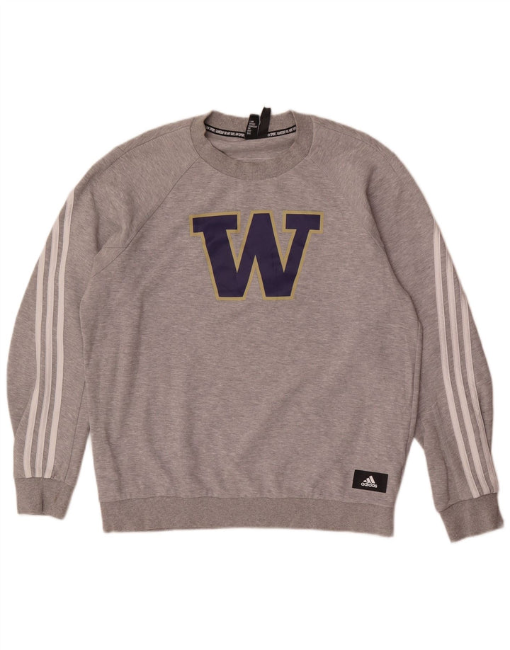 Adidas Herre Washington Huskies Grafisk Sweatshirt Jumper Stor Grå Bomuld
