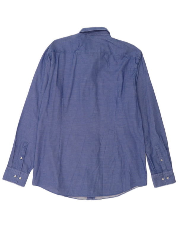 Hugo Boss Herre Slim Fit skjorte str. 44 17 1/2 XL Blå plettet bomuld