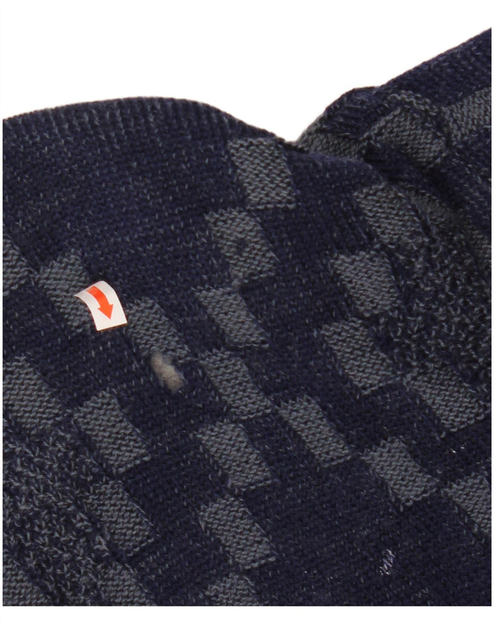 VINTAGE Herre cardigan sweater Stor marineblå geometrisk viskose