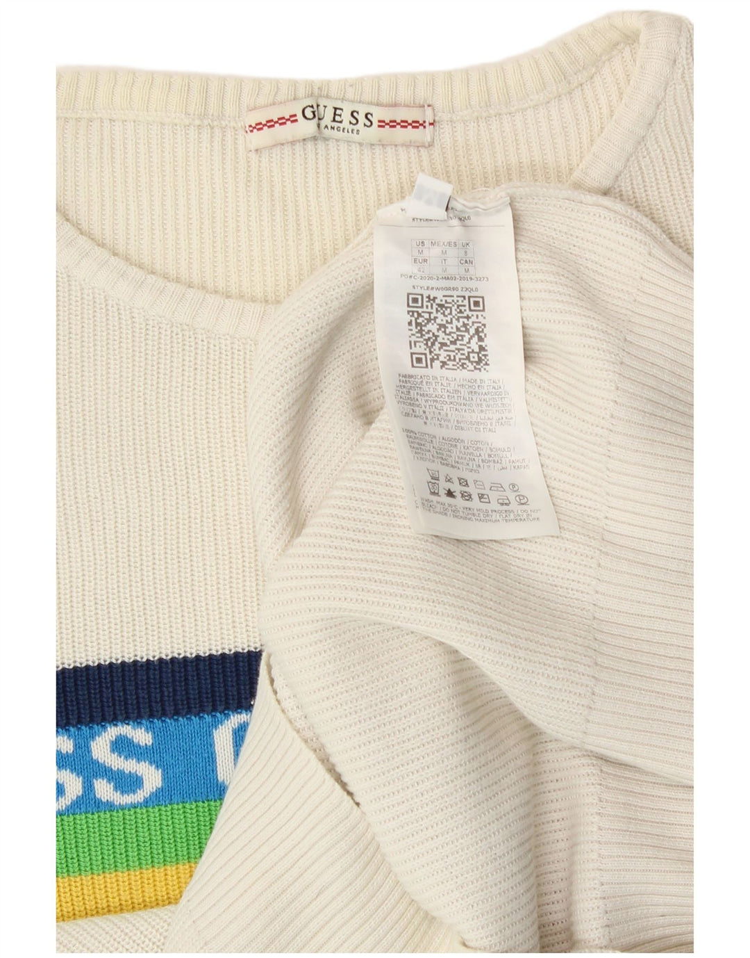 Guess Dame grafisk rund hals sweater UK 8 Lille hvid bomuld