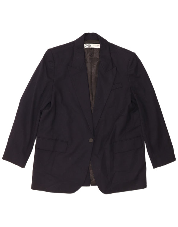 Zara Dame 1 Knap Blazer Jacket UK 16 Large Navy Blue Polyester