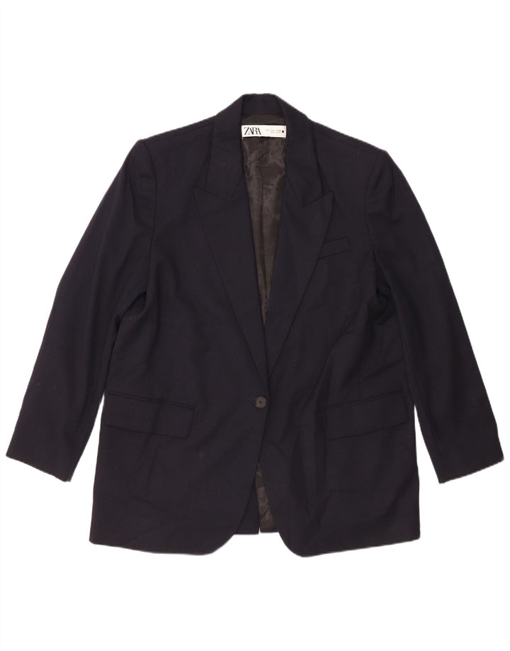 Zara Dame 1 Knap Blazer Jacket UK 16 Large Navy Blue Polyester